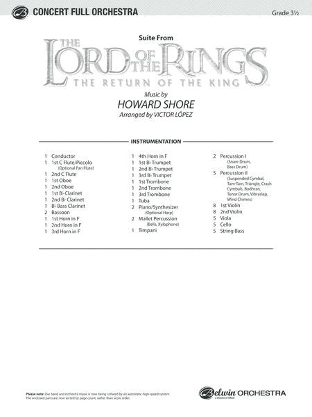 Lord of the Rings: the Return of the King - Orchestra by Howard Shore Full Orchestra - Sheet Music