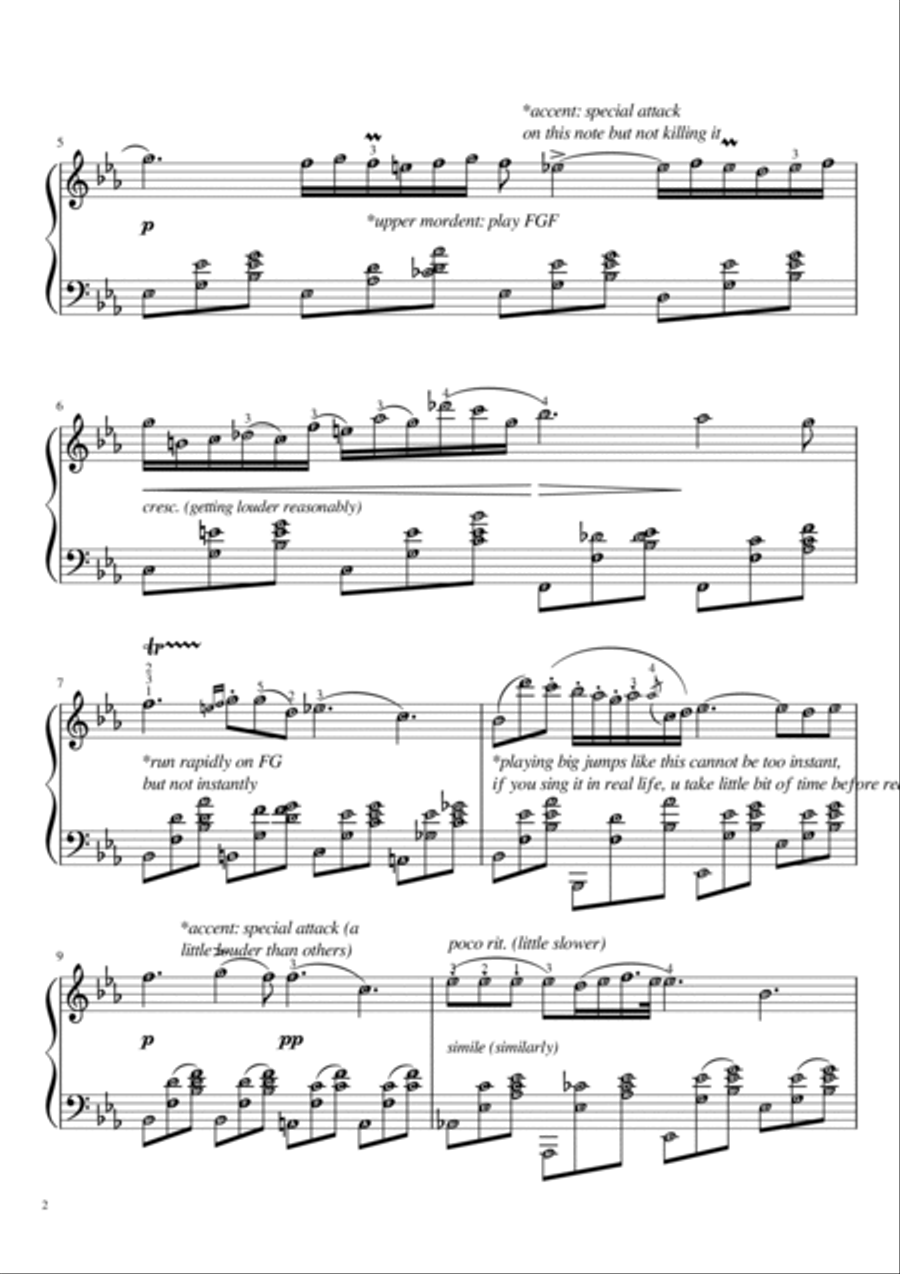 Nocturne Op. 9 No. 2 (Chopin) | With Note Names, Finger Numbers & Meanings Piano Solo scores gallery preview page 2