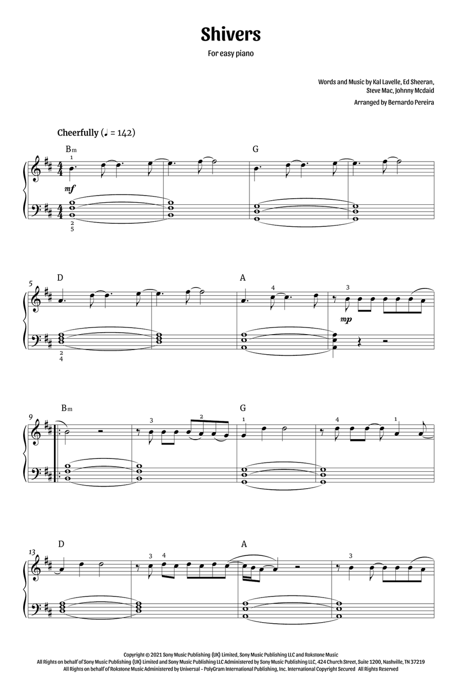Shivers Easy Piano scores gallery preview page 1