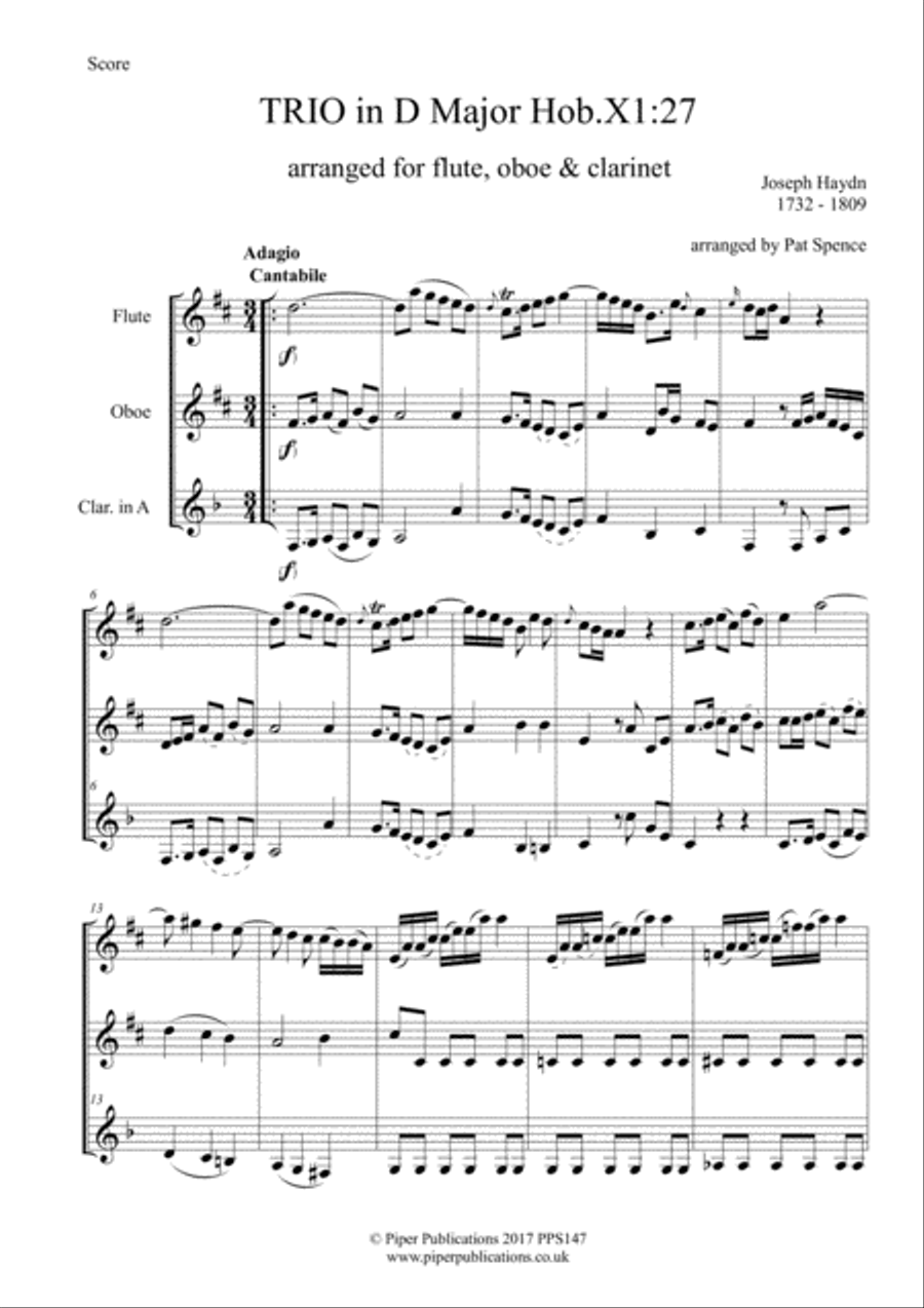 HAYDN TRIO IN D MAJOR Hob. XI:27 for flute, oboe & clarinet Woodwind Trio scores gallery preview page 3