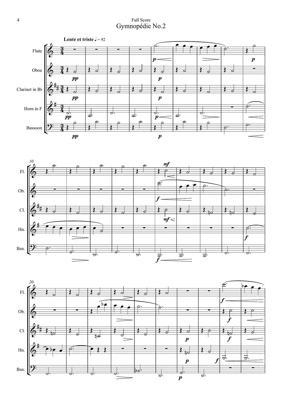 Satie: Trois Gymnopédies Nos.1,2 & 3 - wind quintet Woodwind Quintet scores gallery preview page 5