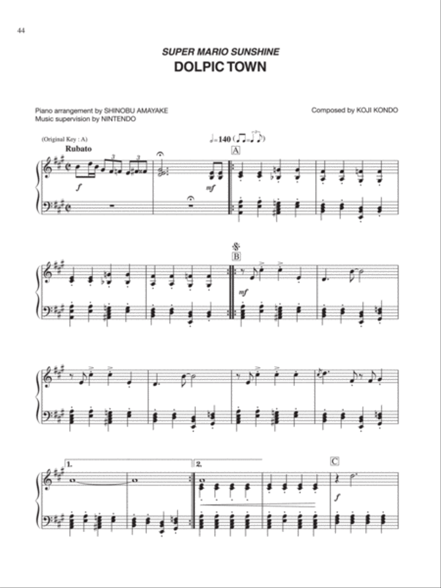 Super Mario Sunshine Dolpic Town Piano Solo scores gallery preview page 1