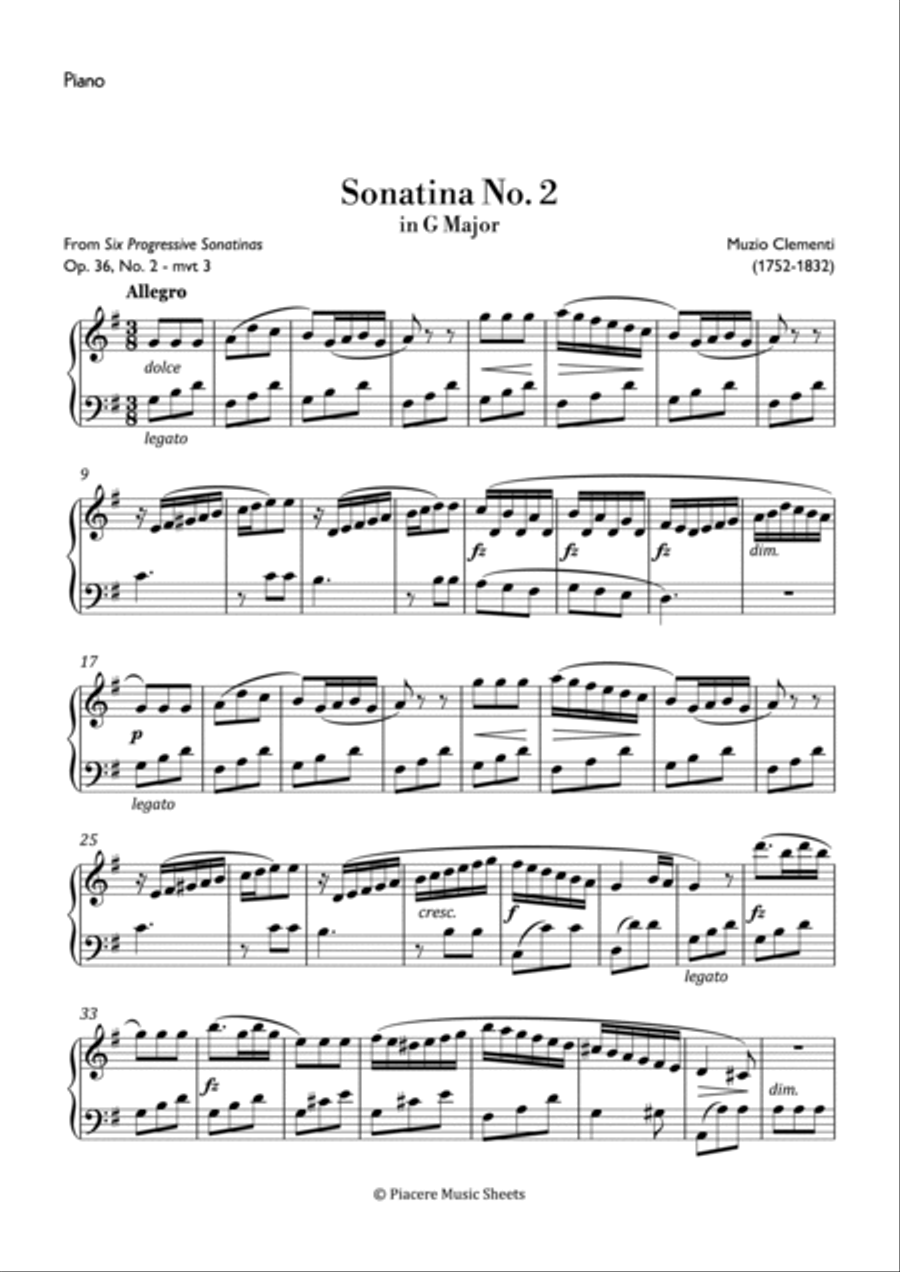 Clementi - Allegro from Sonatina No.2 in G Major - Intermediate Piano Method scores gallery preview page 2