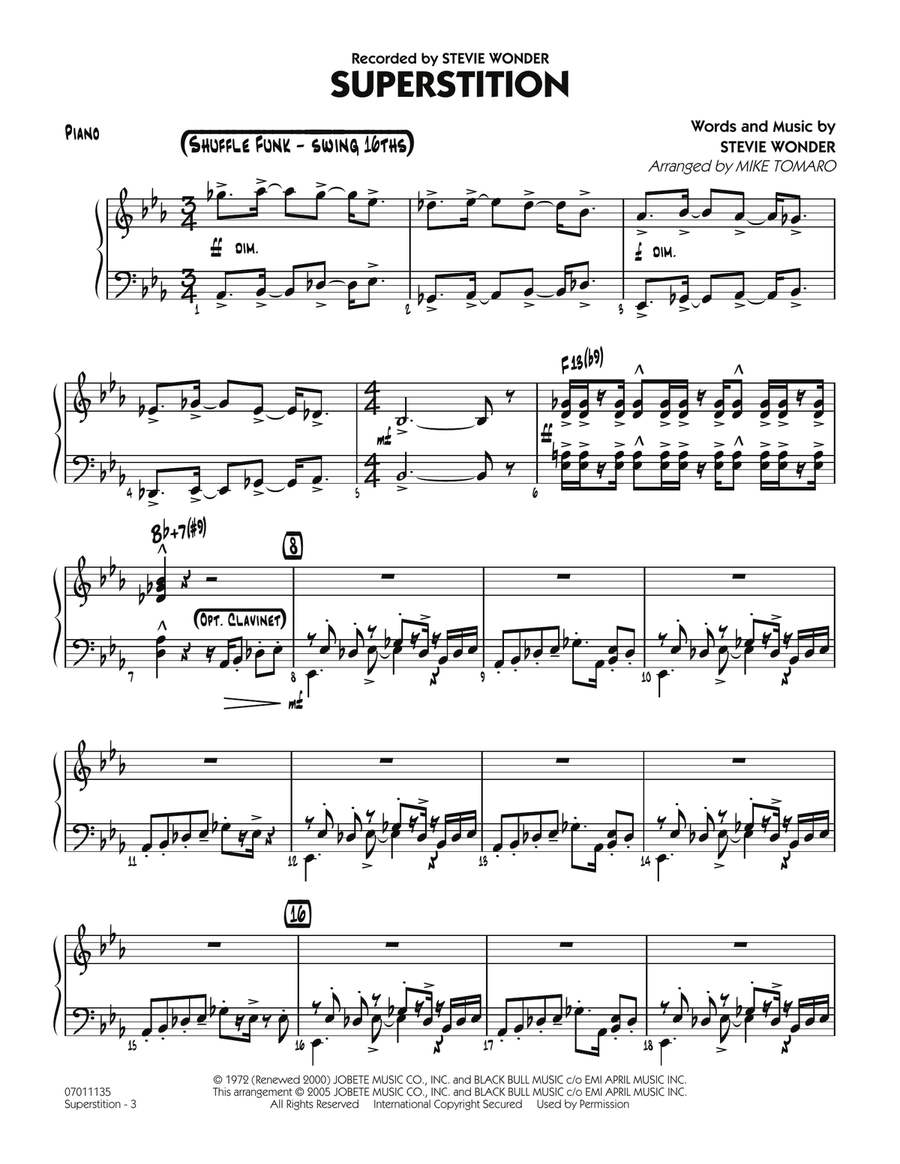 Superstition - Piano Superstition - Piano Jazz Ensemble scores gallery preview page 1