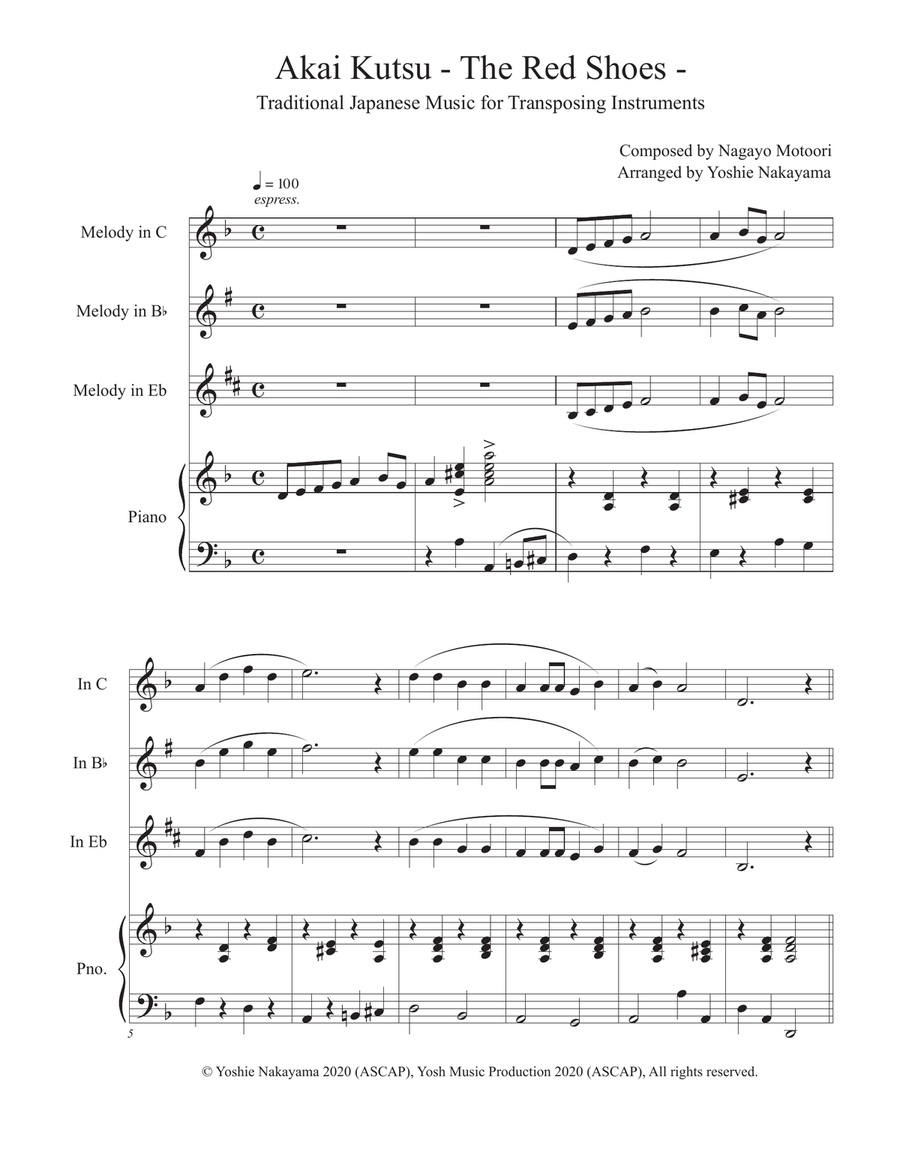 Akai Kutsu - Red Shoes - Alto Saxophone scores gallery preview page 1