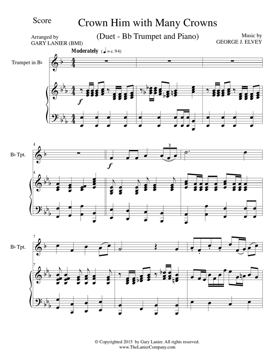 CROWN HIM WITH MANY CROWNS (Duet – Bb Trumpet and Piano/Score and Parts) Trumpet Duet scores gallery preview page 1