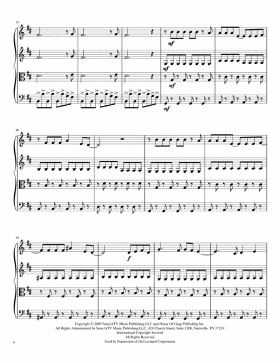 Bad Romance Bad Romance String Quartet scores gallery preview page 5