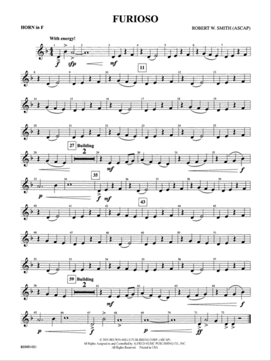 Furioso: 1st F Horn Concert Band scores gallery preview page 1
