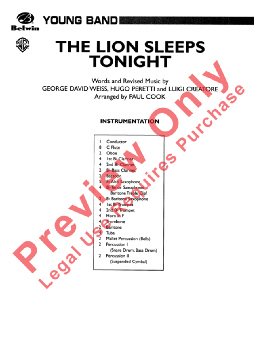 Lion Sleeps Tonight Concert Band scores gallery preview page 2