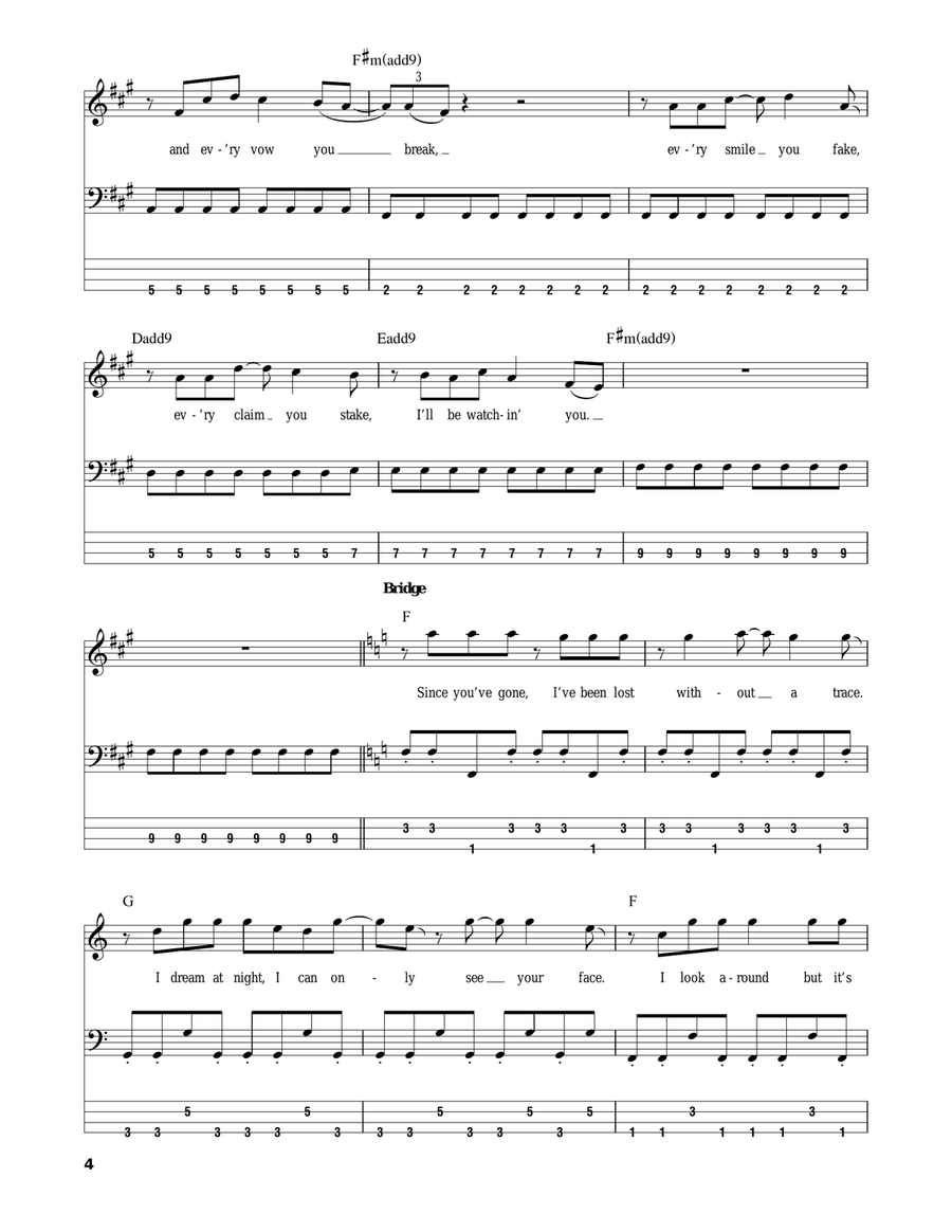 Every Breath You Take Bass Guitar Tablature scores gallery preview page 4