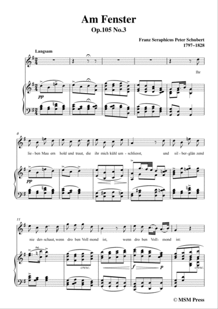 Schubert-Am Fenster,Op.105 No.3,in G Major,for Voice&Piano Voice scores gallery preview page 3