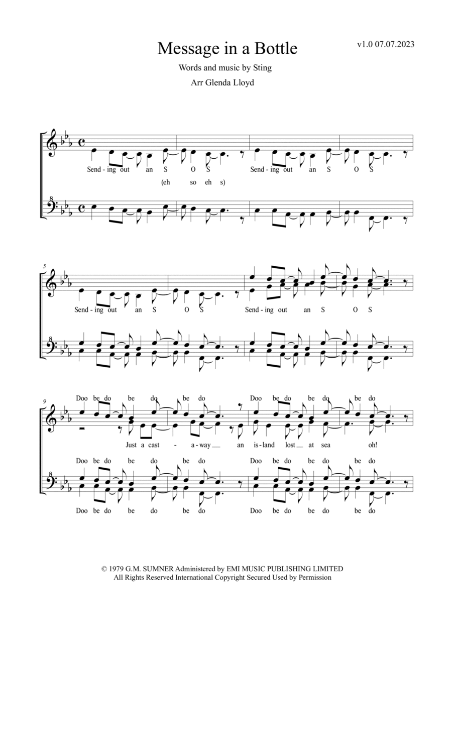 Message In A Bottle SSAA scores gallery preview page 1