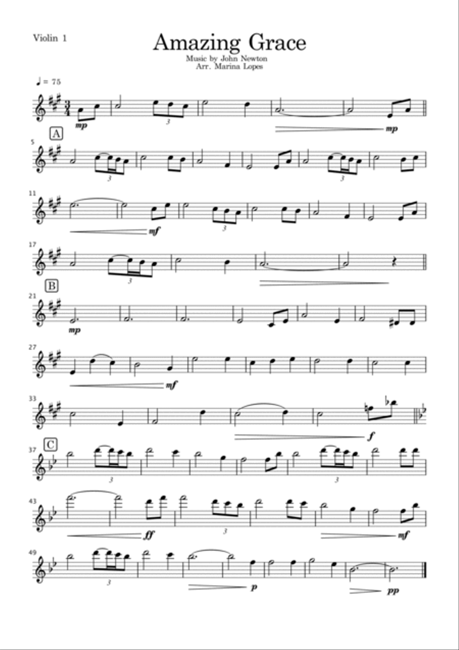 Amazing Grace String Quartet scores gallery preview page 4