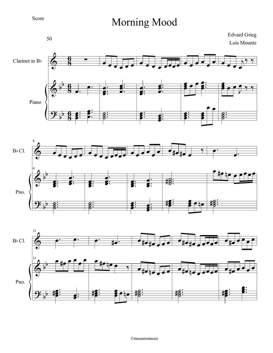 Morning Mood from Peer Gynt Suite for Clarinet and Piano by Edvard