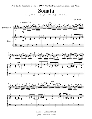 Book cover for BACH: Sonata BWV 1033 for Soprano Sax & Piano