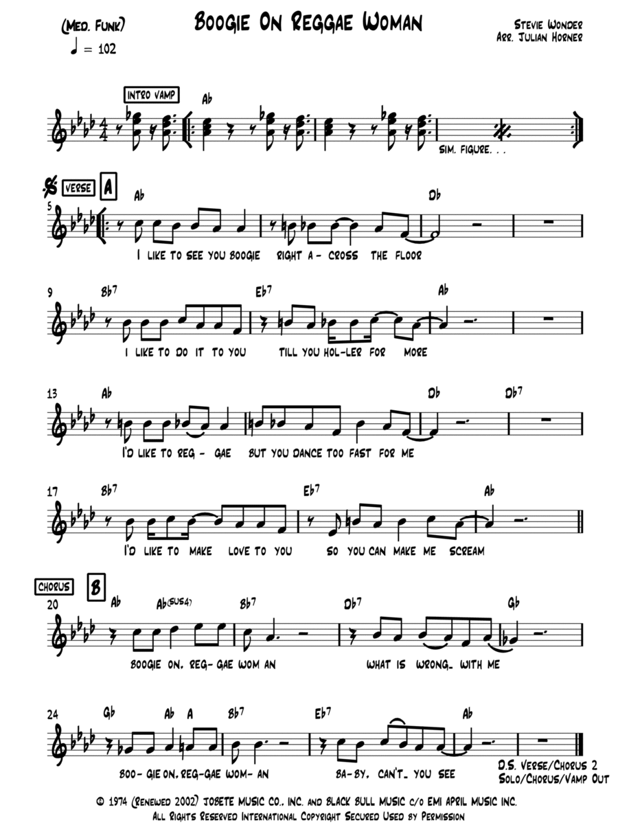 Boogie On Reggae Woman Piano scores gallery preview page 1