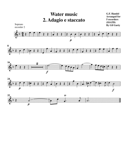 Adagio from Water music (arrangement for 5 recorders)