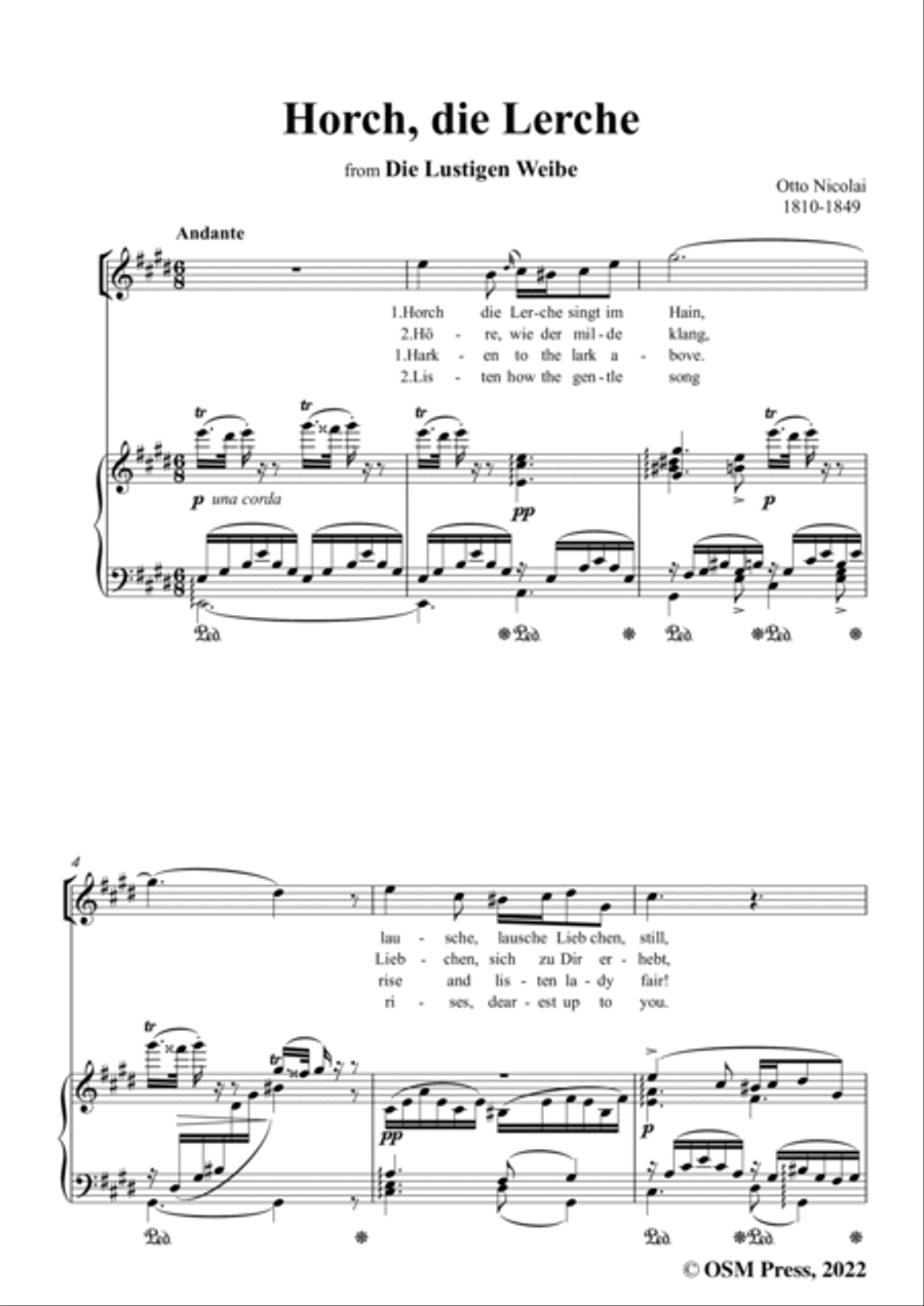 Nicolai-Horch,die Lerche,in E Major,from Die Lustigen Weibe,for Voice and Piano Voice Solo scores gallery preview page 3