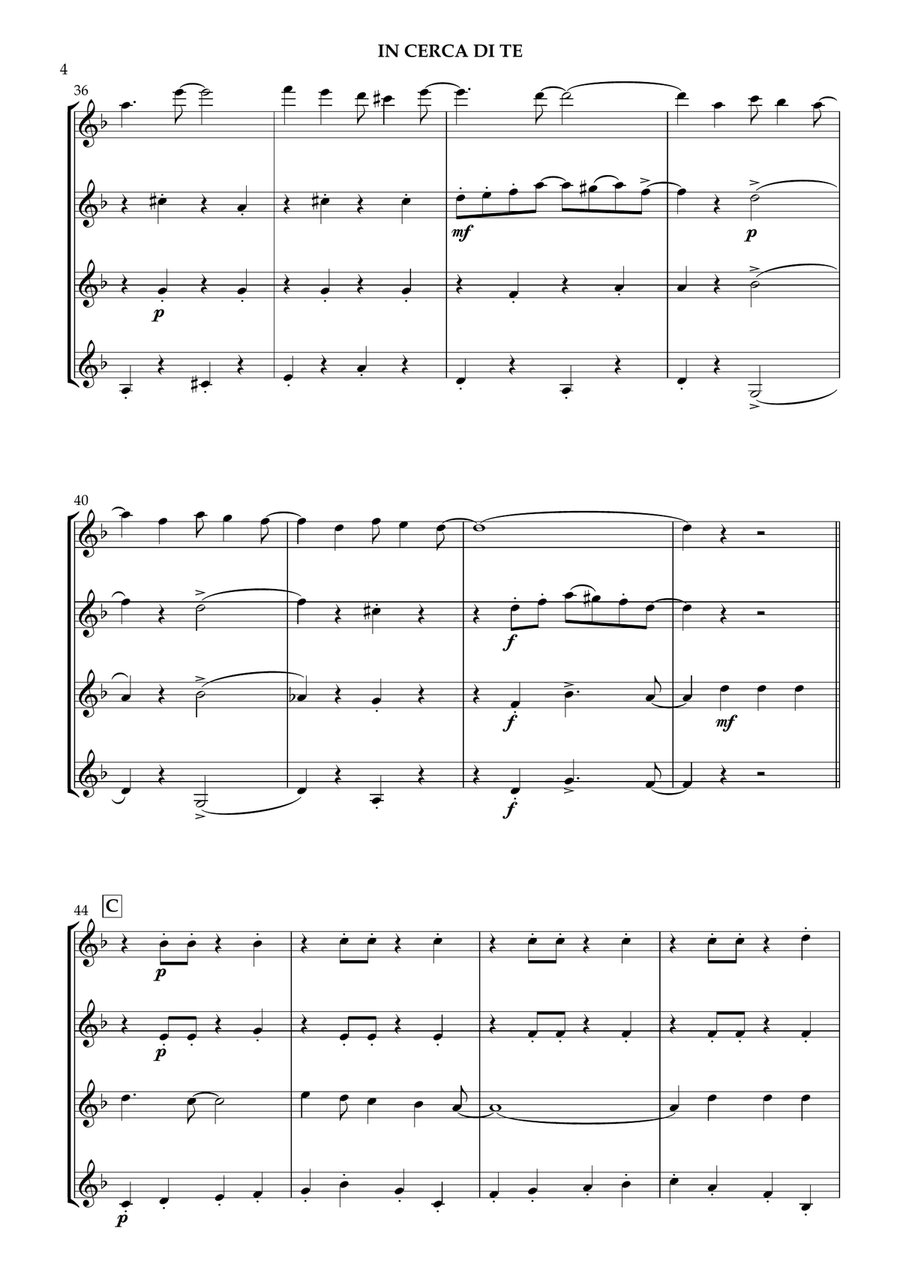In Cerca Di Te Clarinet Quartet scores gallery preview page 5