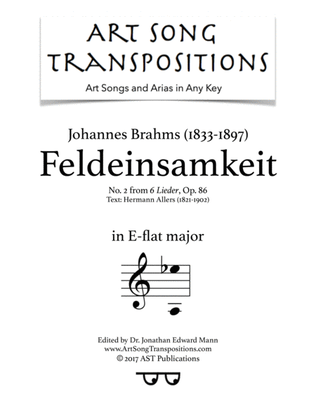 Book cover for BRAHMS: Feldeinsamkeit, Op. 86 no. 2 (transposed to E-flat major)