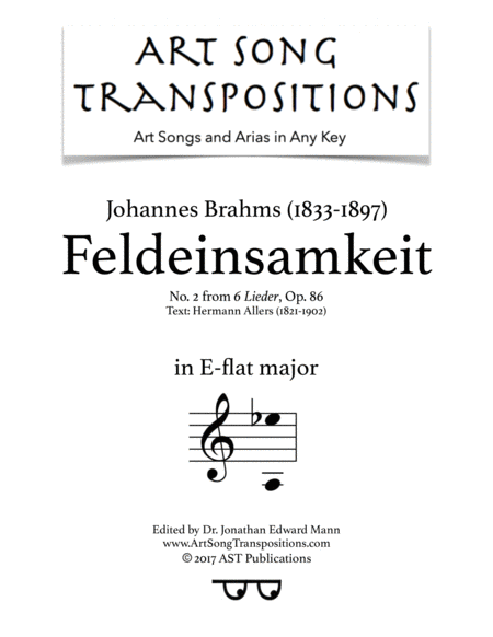 BRAHMS: Feldeinsamkeit, Op. 86 no. 2 (transposed to E-flat major)