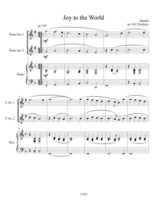 Joy to the World (tenor sax duet) with optional piano accompaniment