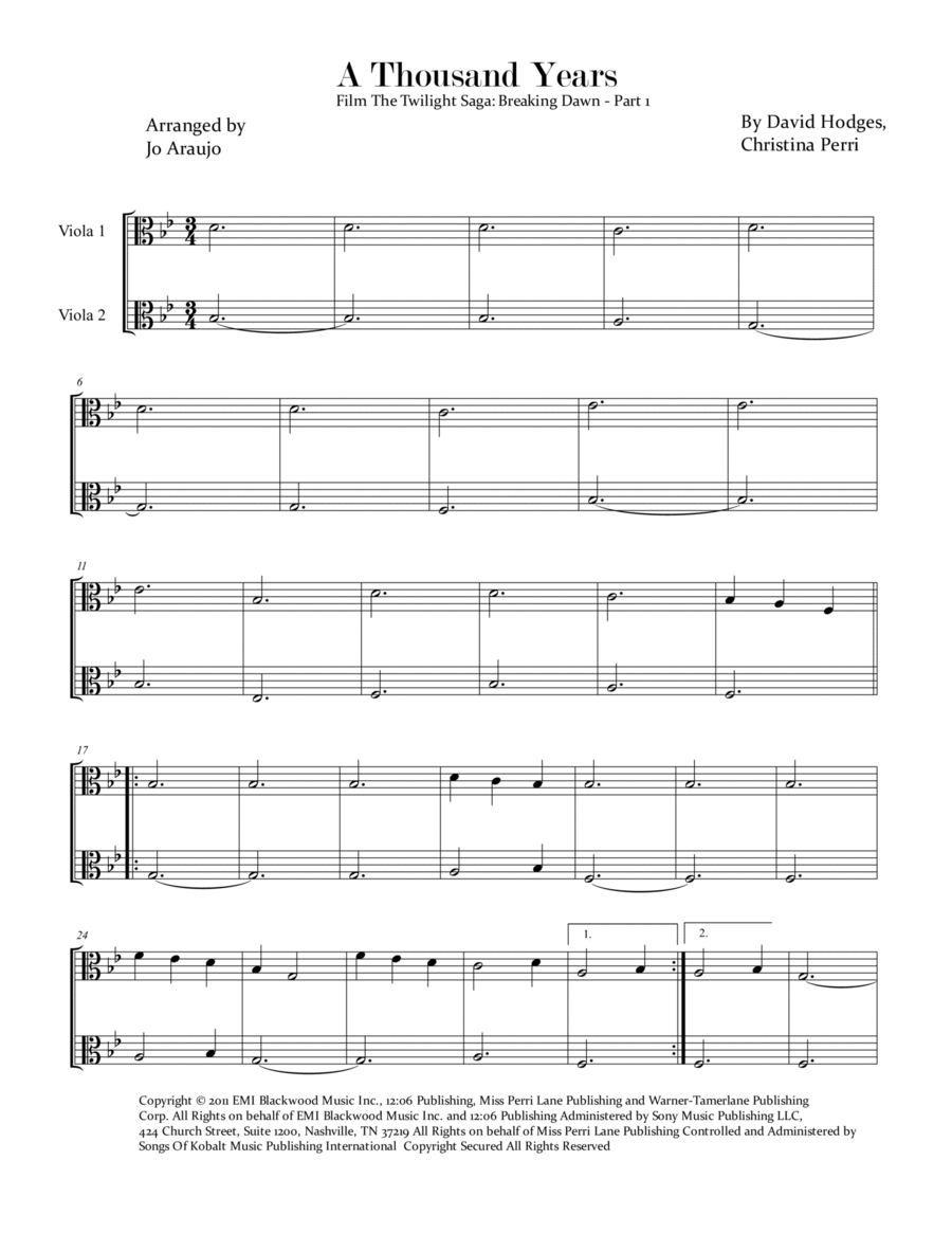 A Thousand Years String Duet scores gallery preview page 1