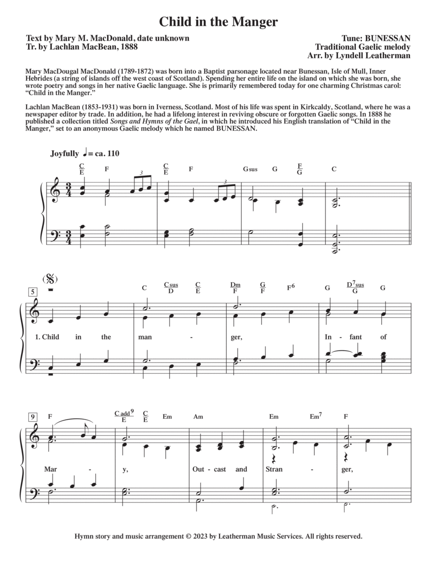 Child in the Manger Piano, Vocal, Guitar scores gallery preview page 1