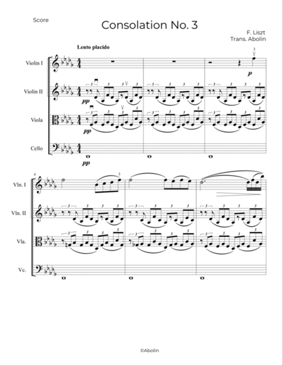 Liszt: Consolation No.3 in Db major - String Quartet String Quartet scores gallery preview page 2