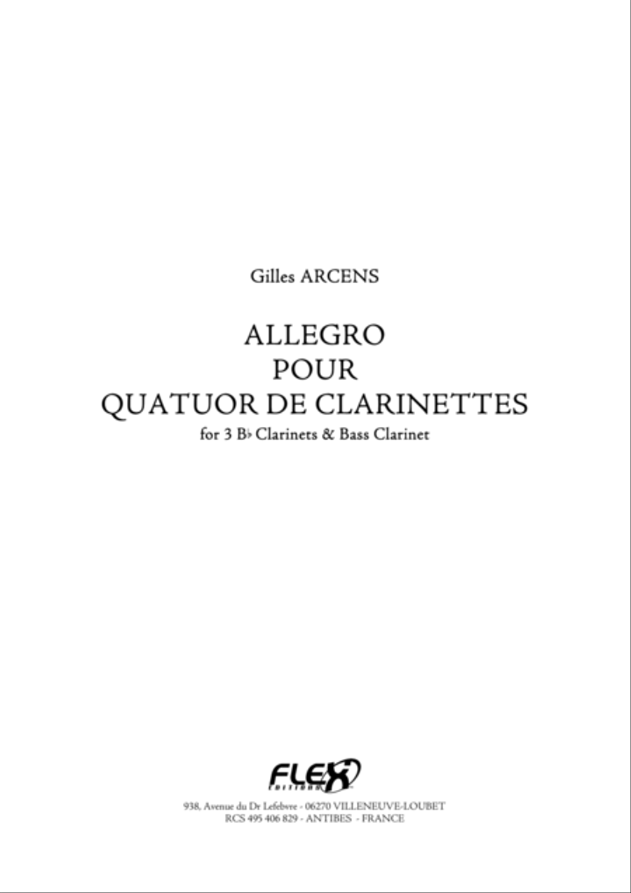 Allegro For Clarinet Quartet Clarinet Quartet scores gallery preview page 1