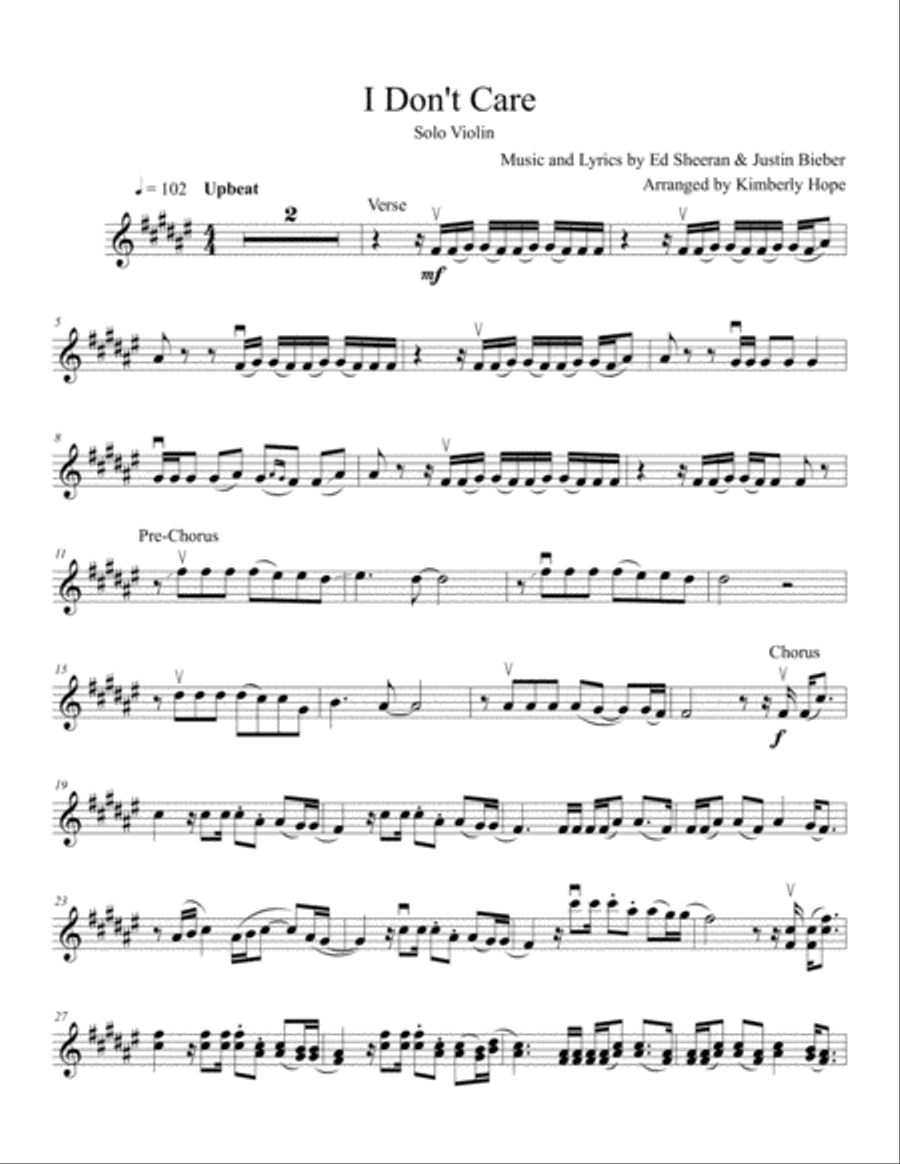 I Don't Care Violin Solo scores gallery preview page 1