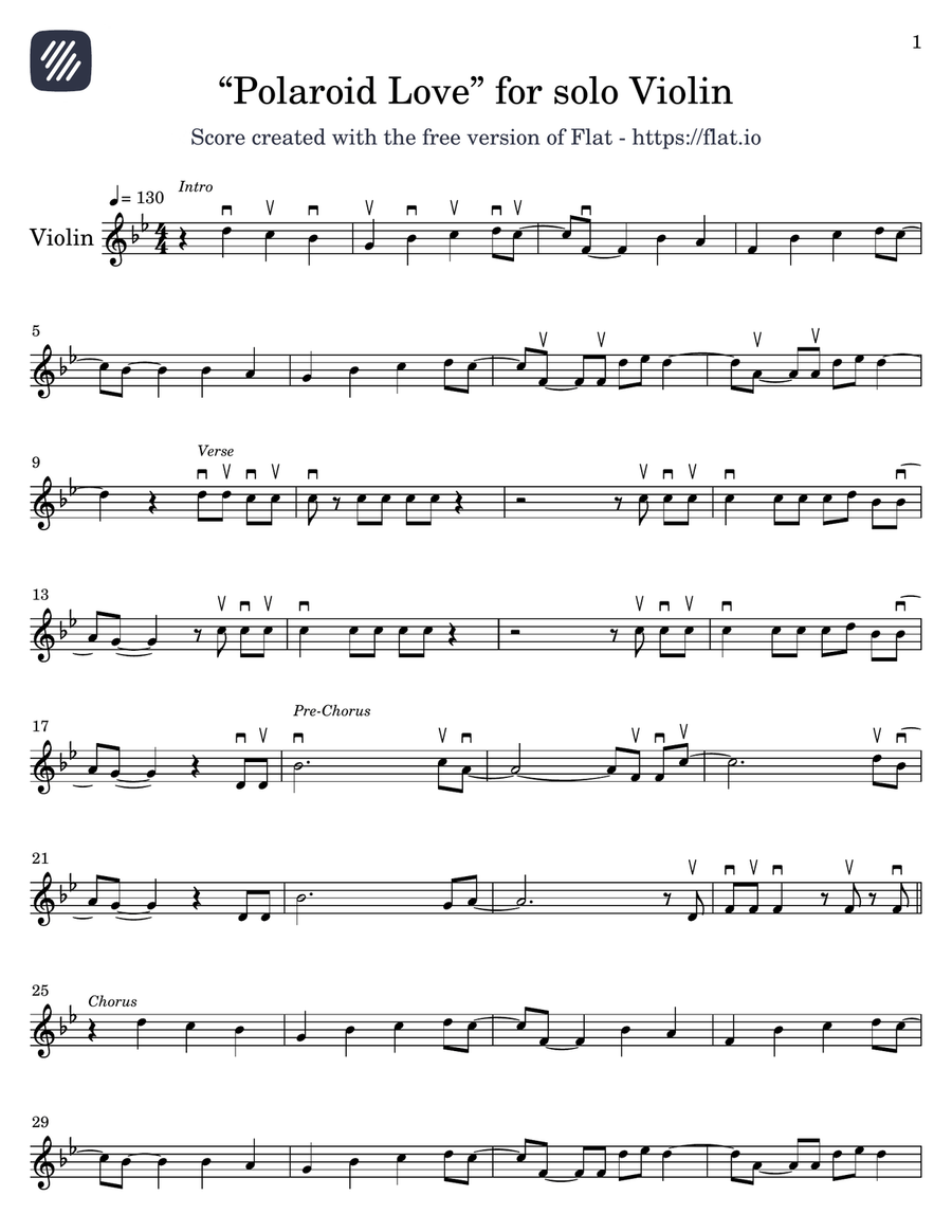 Polaroid Love Violin Solo scores gallery preview page 1