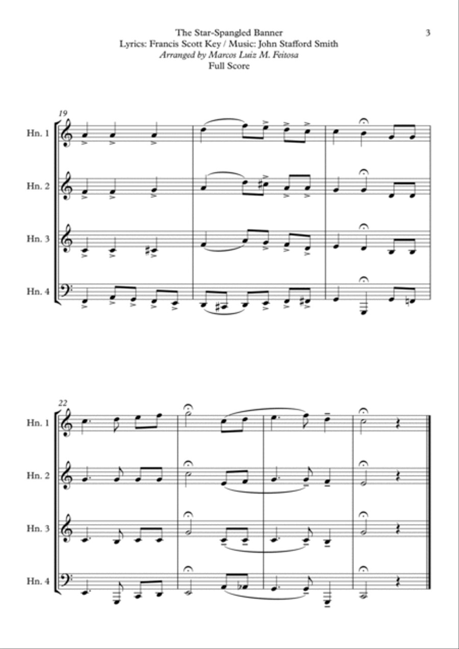 The Star-Spangled Banner (American Anthem) - Horn in F Quartet French Horn Quartet scores gallery preview page 5