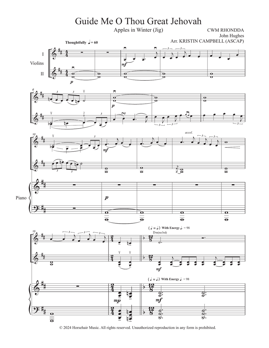 Guide Me O Thou Great Jehovah - Violin Duet String Duet scores gallery preview page 1