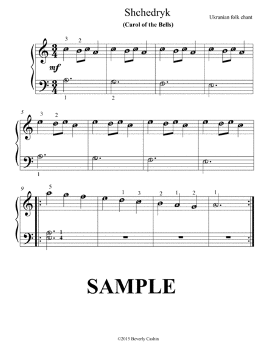 Carol of the Bells, easy reader notation Easy Piano scores gallery preview page 1