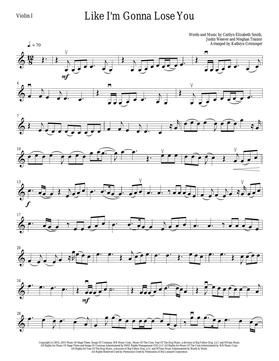 Like I'm Gonna Lose You String Quartet scores gallery preview page 1