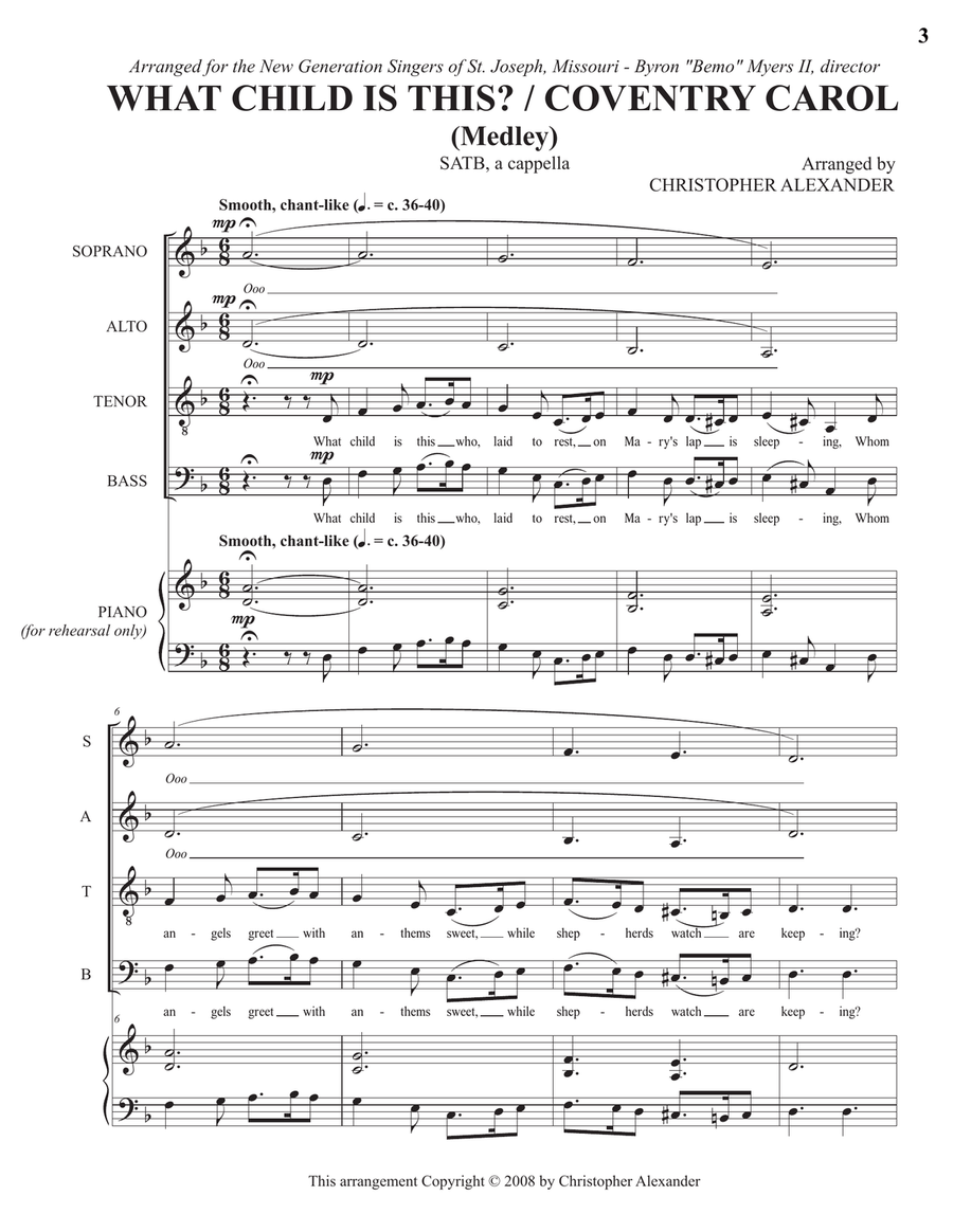 What Child is This? / Coventry Carol (Medley) 4-Part scores gallery preview page 3