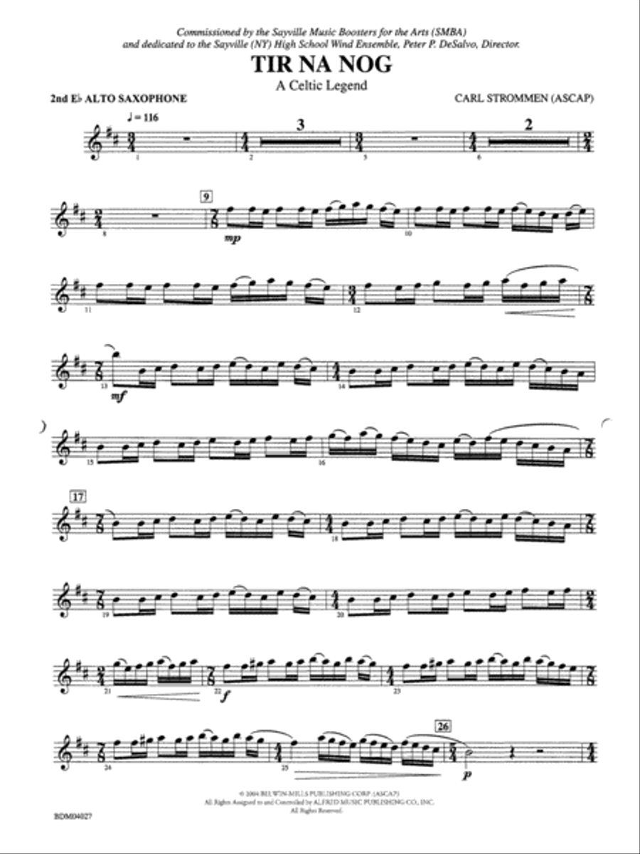 Tir Na Nog (A Celtic Legend): 2nd E-flat Alto Saxophone Concert Band scores gallery preview page 1