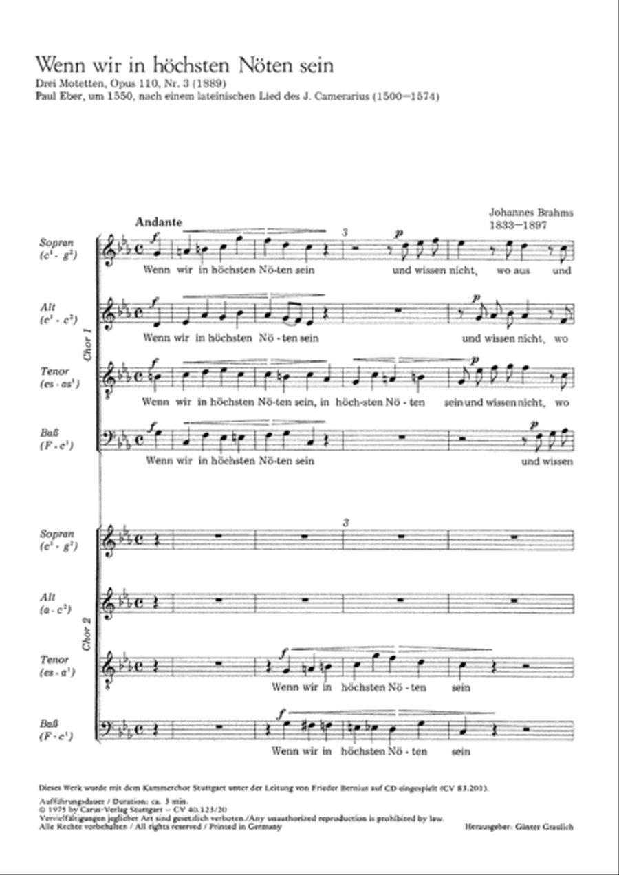 When in the hour of utmost need (Wenn wir in hochsten Noten sein) 4-Part scores gallery preview page 1