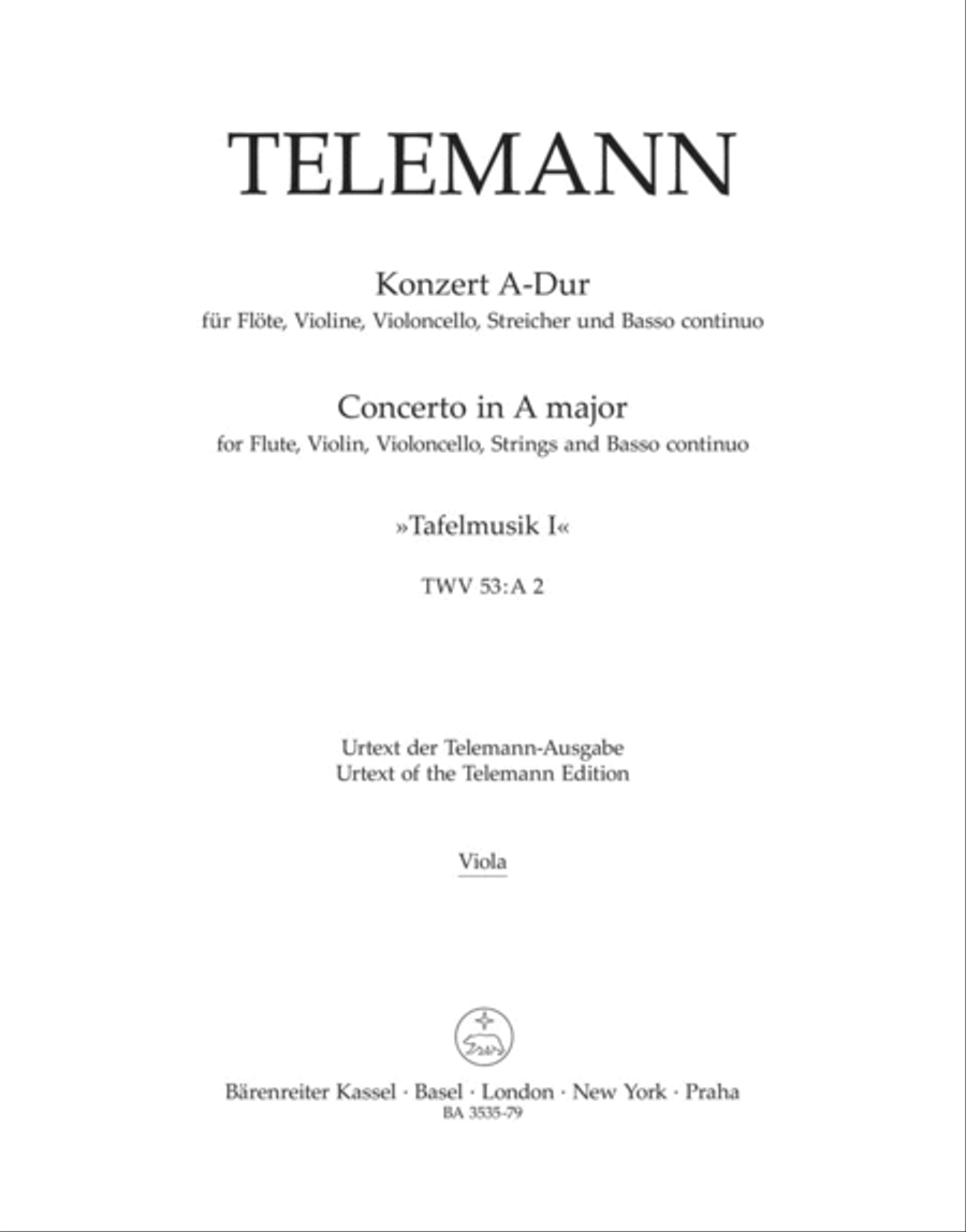 Concerto for Flute, Violin, Violoncello, Strings and Basso Continuo in A major TWV 53:A 2 by Georg Philipp Telemann Flute - Sheet Music