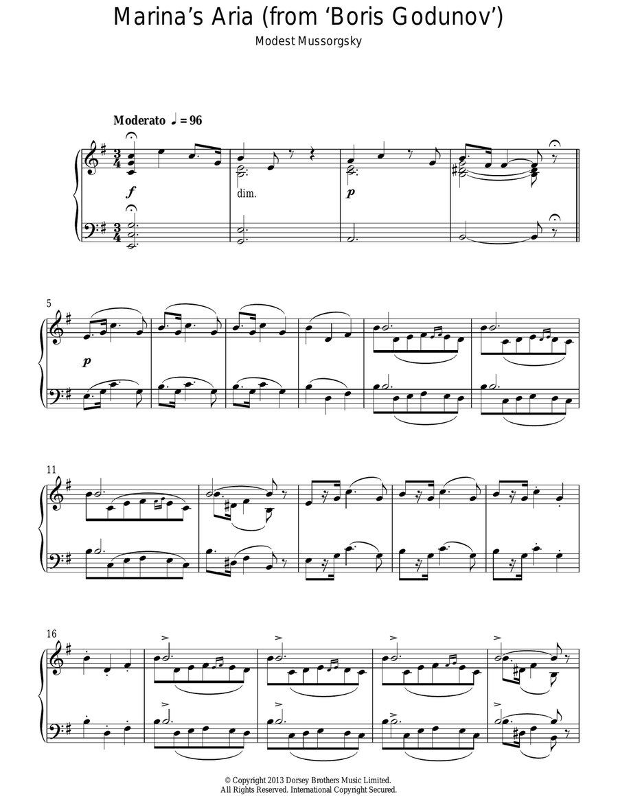 Marina's Aria From 'Boris Godunov' Voice Solo scores gallery preview page 1