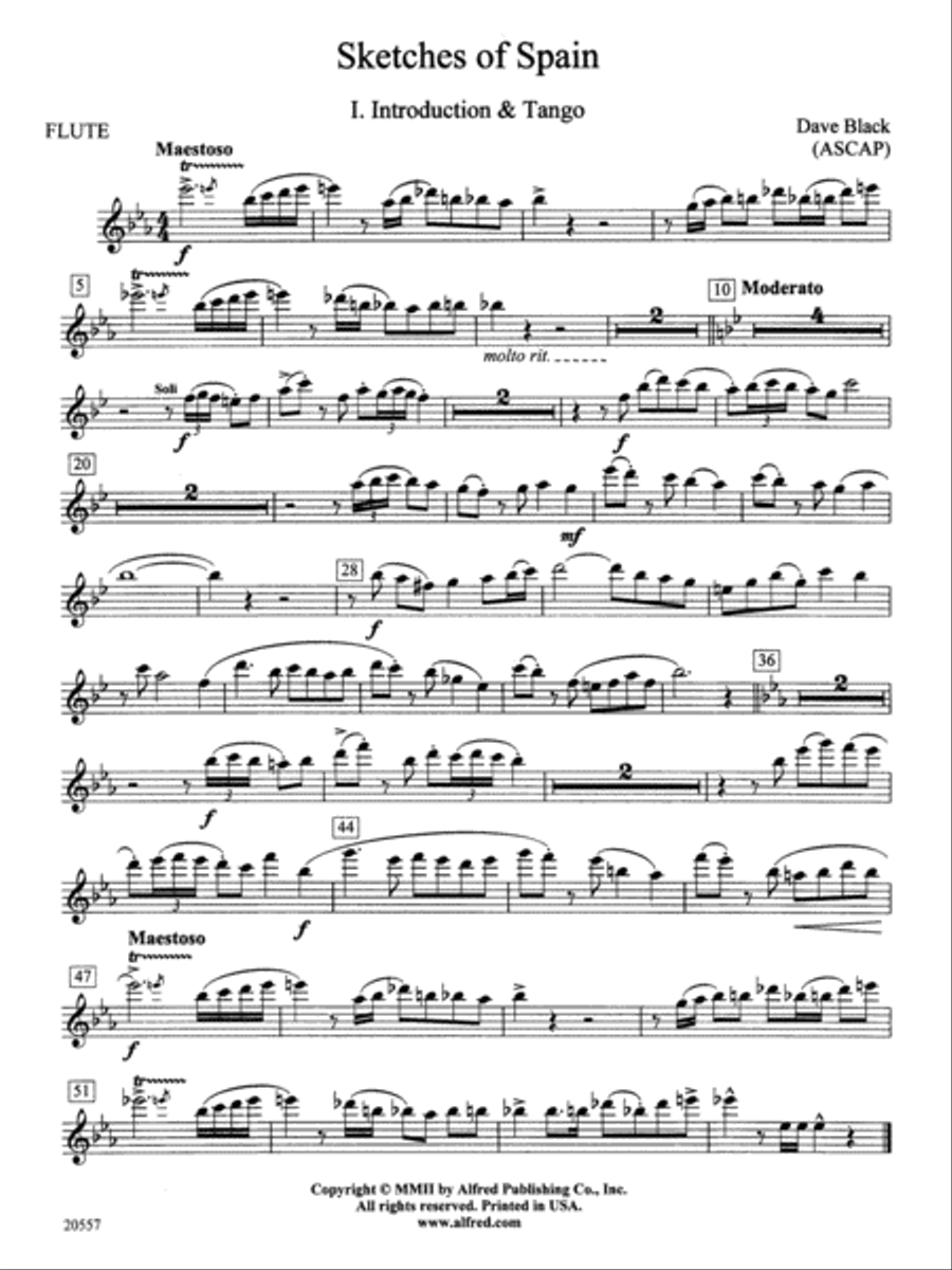 Sketches of Spain: Flute Sketches of Spain: Flute Concert Band scores gallery preview page 1