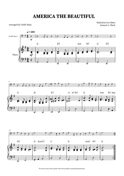 America The Beautiful - Double Bass (with piano accompaniment + CHORDS) image number null