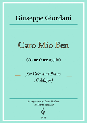 Caro Mio Ben (Come Once Again) - C Major - Voice and Piano (Individual Parts)