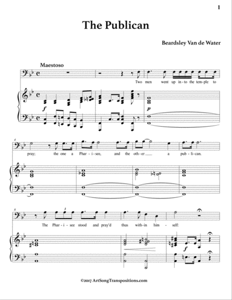 VAN DE WATER: The Publican (transposed to B-flat major, bass clef) Voice scores gallery preview page 2