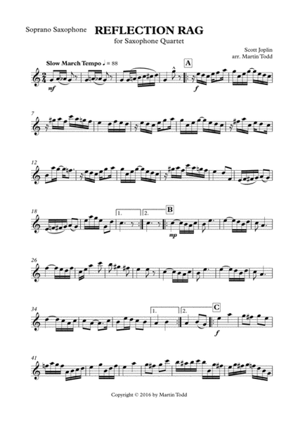 Reflection Rag for Saxophone Quartet (SATB) image number null