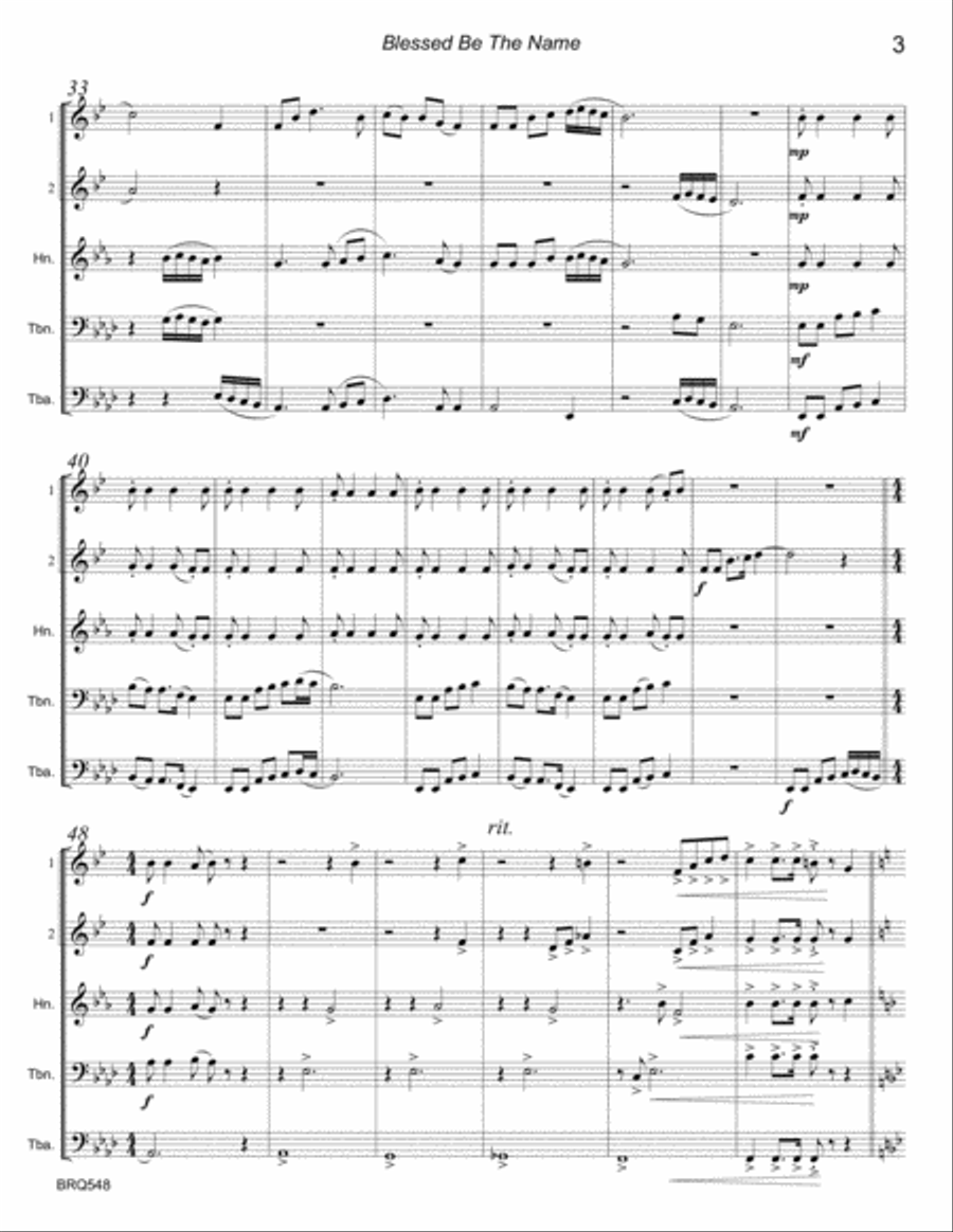 BLESSED BE THE NAME for unaccompanied BRASS QUINTET Brass Quintet scores gallery preview page 3