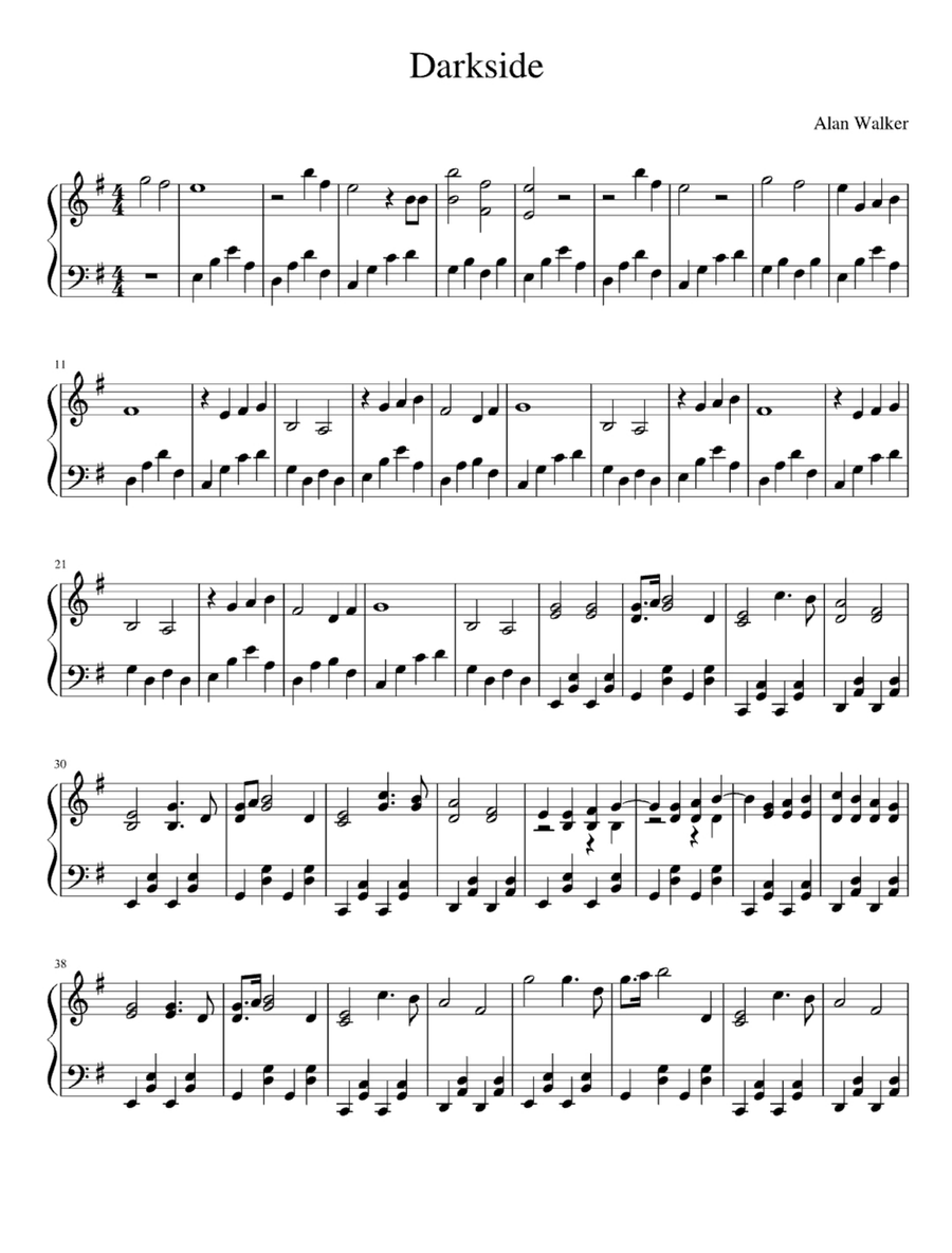 Darkside Easy Piano scores gallery preview page 1