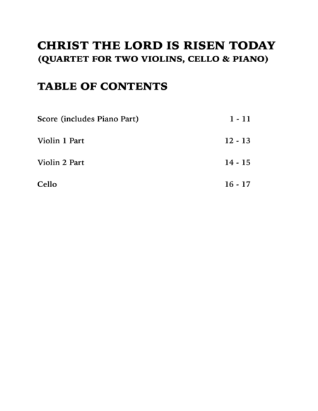 Christ the Lord is Risen Today (Piano Quartet): Two Violins, Cello and Piano image number null