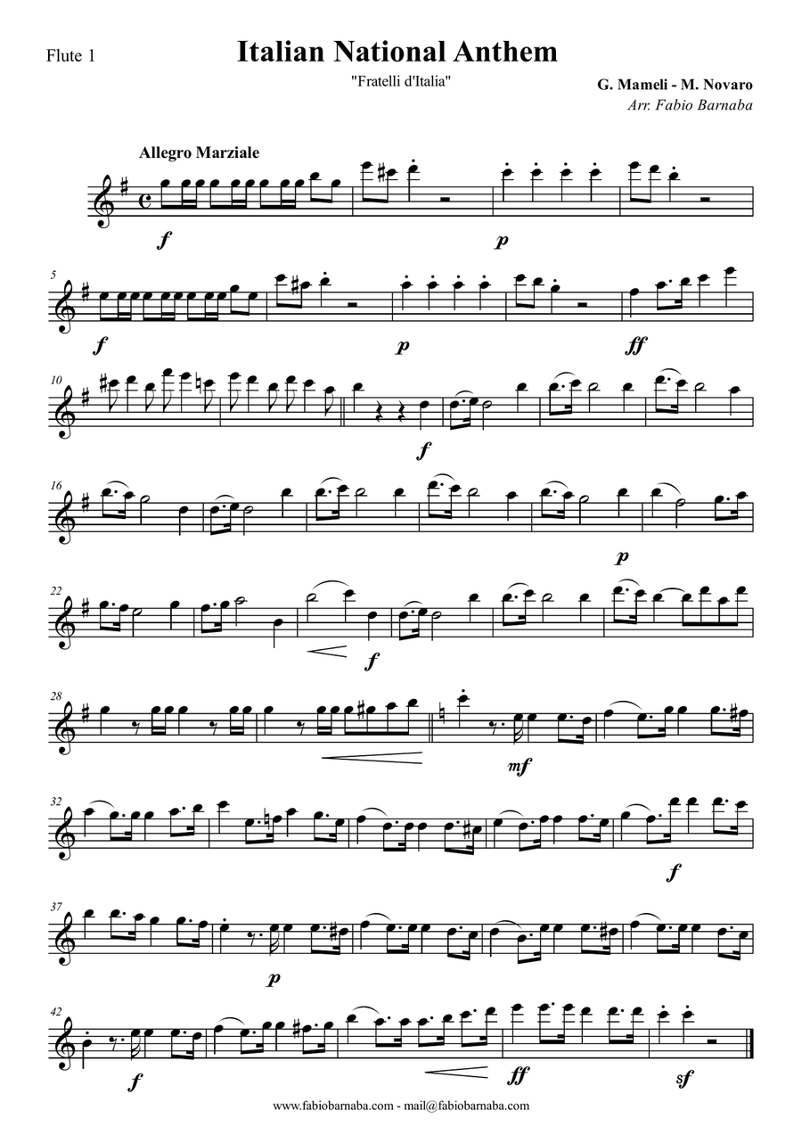 Italian National Anthem - Fratelli d'Italia - for Flute Choir Flute Choir scores gallery preview page 6